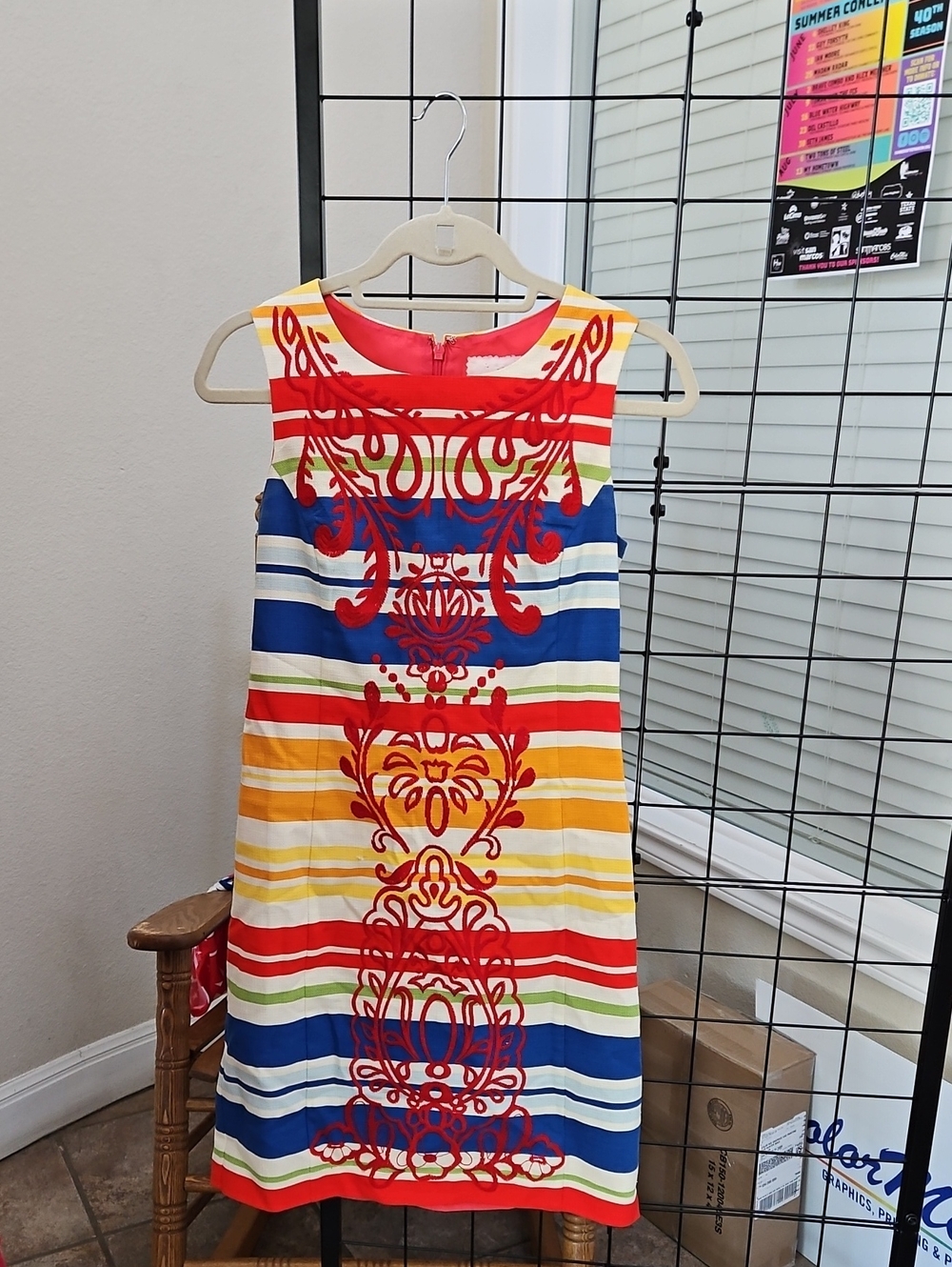Anthropologie Tabitha Coral and Cream Embroidered Logo Dress